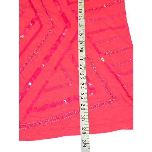 Coldwater Creek Size 2X Cotton Hot Pink Blouse with Pink Beads and Sequins Geome - Picture 5 of 5